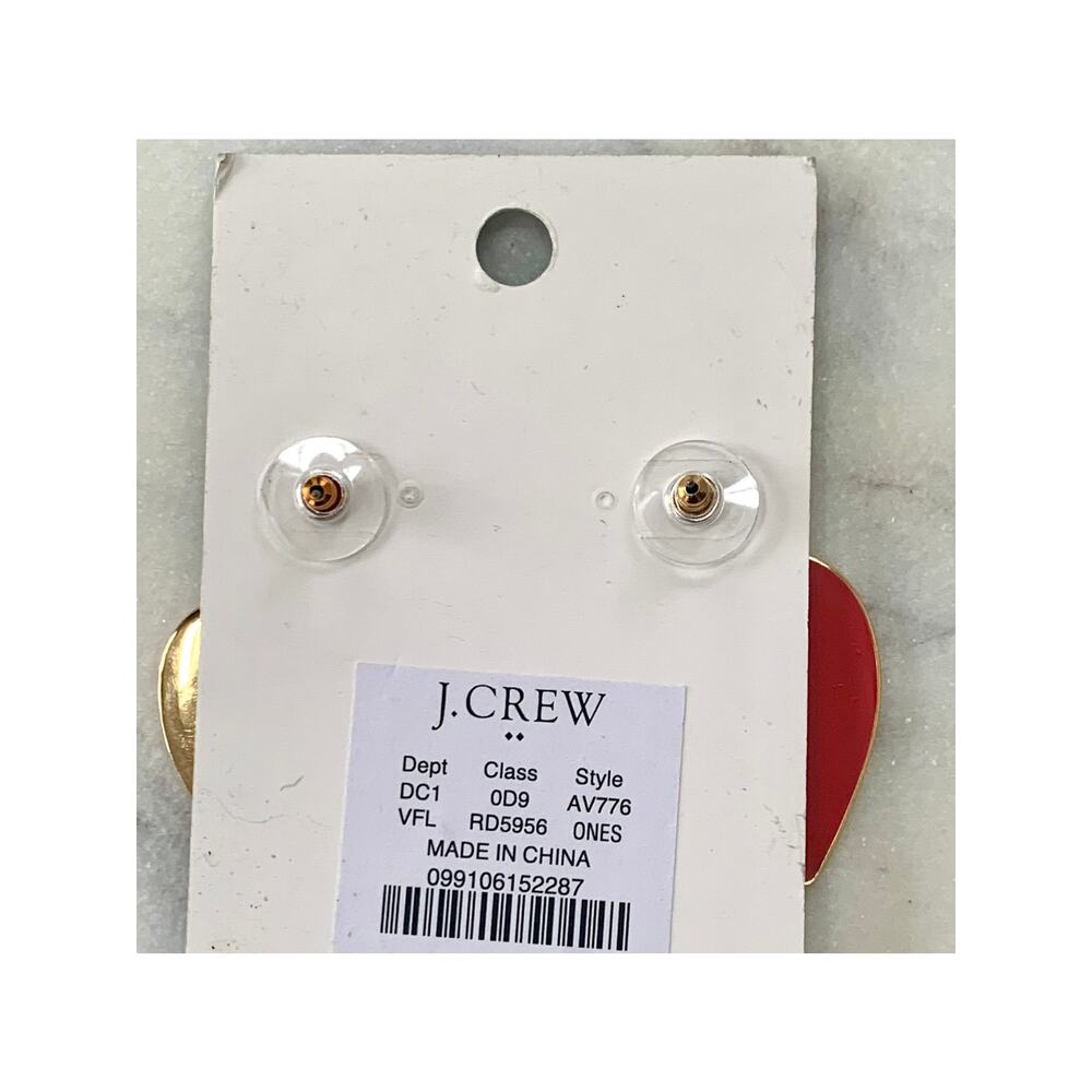 J. Crew Gold and Red Enamel Heart Dangle Statement Earrings NWT - Picture 5 of 6